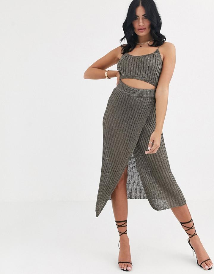 Asos Design Two-piece Metallic Wrap Midi Skirt