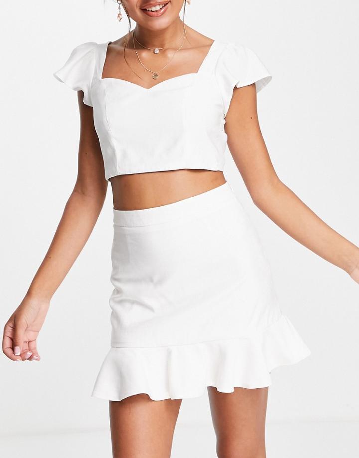 Skylar Rose 2 Piece Crop Top And Pephem Mini Skirt Set In Off White