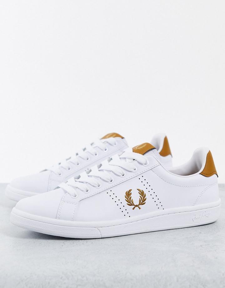 Fred Perry B721 Leather Gold Logo Sneakers In White