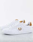 Fred Perry B721 Leather Gold Logo Sneakers In White