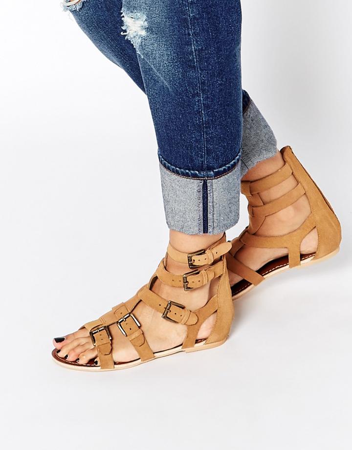 Ravel Gladiator Leather Flat Sandals - Brown