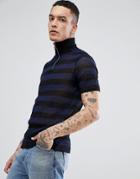 Asos Knitted Mesh Half Zip Sweater In Navy Stripes - Multi