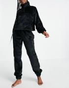 Asos Design Lounge Super Soft Fleece Zip Up Sweatshirt & Sweatpants Set In Black