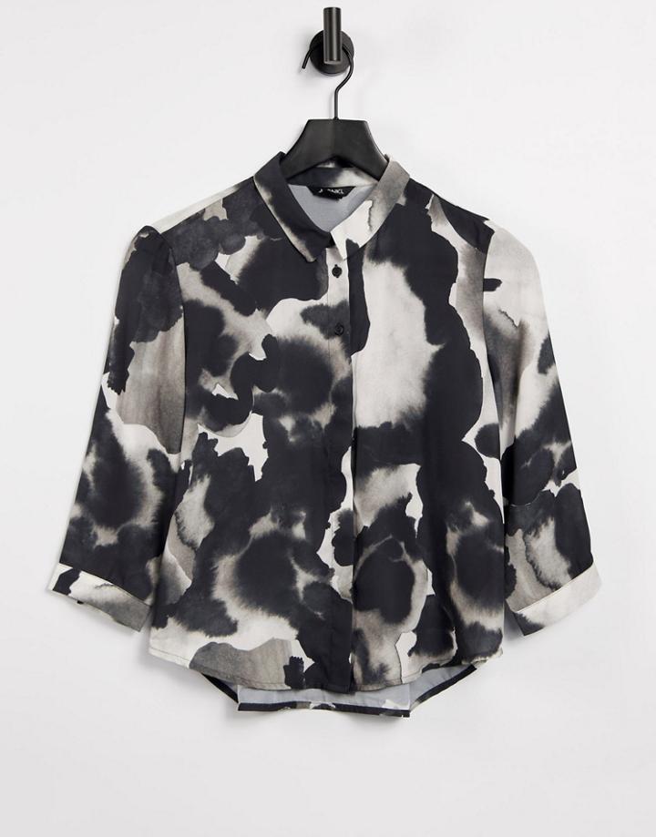 Monki Hella Recycled Long Sleeve Print Shirt In Black And White-multi