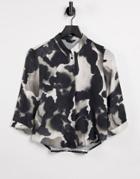 Monki Hella Recycled Long Sleeve Print Shirt In Black And White-multi