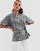Asos Design Oversized T-shirt In Acid Wash With Contrast Stitching - Gray
