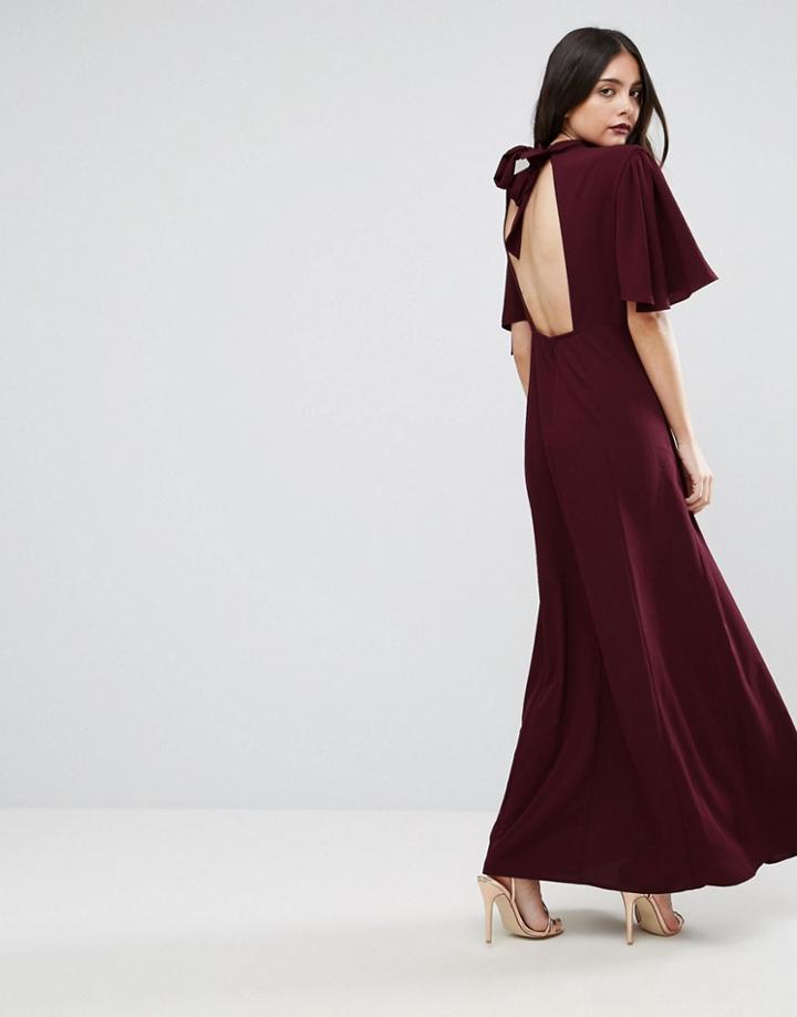 Asos High Neck Flutter Sleeve Maxi Dress - Red