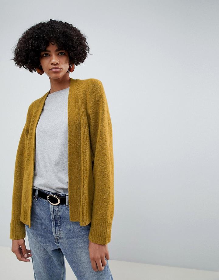 Asos Design Eco Cardigan In Fluffy Yarn - Green