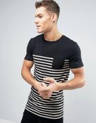 Asos Longline Muscle T-shirt With Stripe And Contrast Pocket - Black