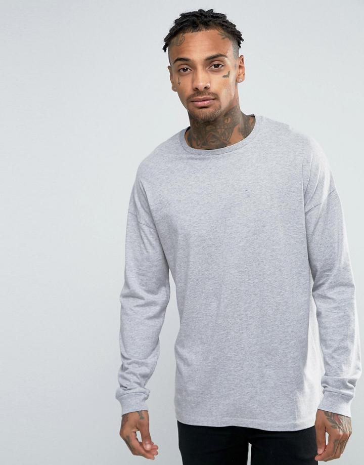 Asos Oversized Long Sleeve T-shirt In Gray - Gray