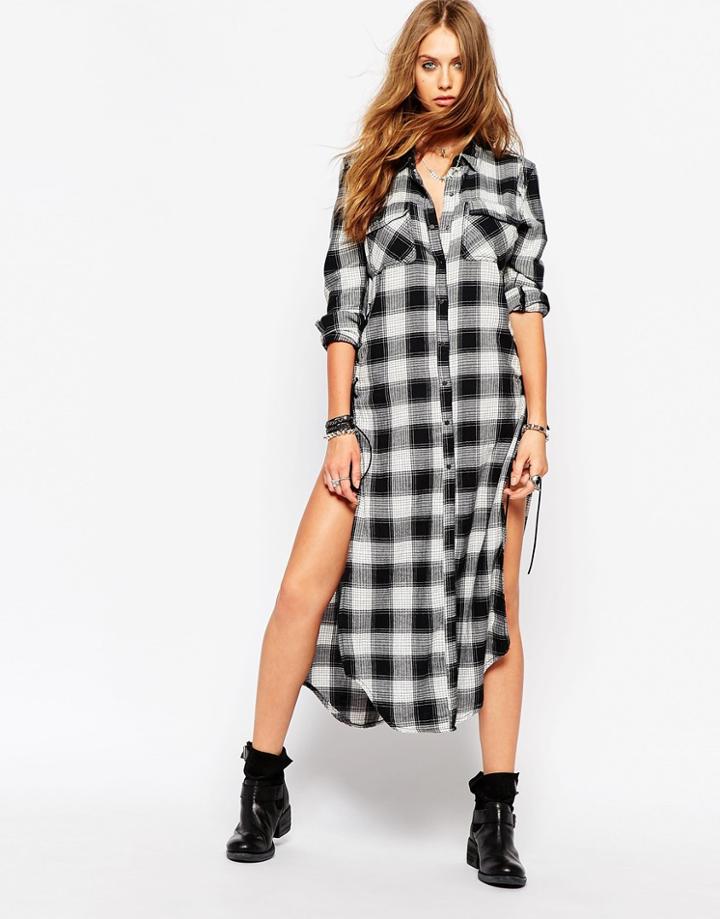 Blank Nyc Checked Shirt Dress With Side Lace Up Detail - Multi