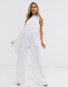 Lipsy Embellished Cape Jumpsuit In White - White