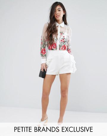 Fashion Union Petite Ruffle Detail Short - White