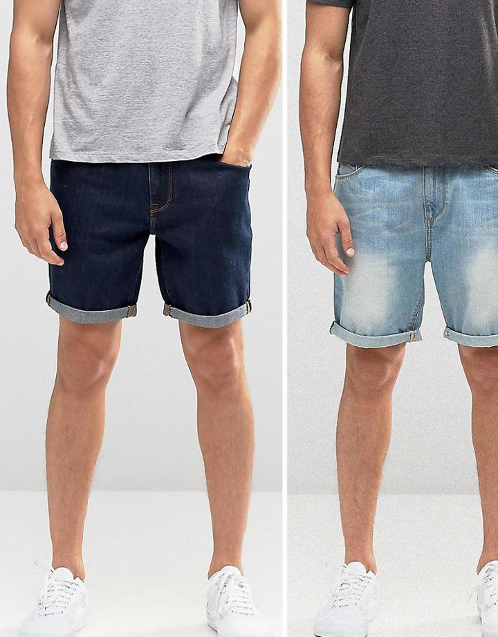 Asos 2 Pack Slim Denim Shorts Save - Multi