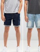 Asos 2 Pack Slim Denim Shorts Save - Multi