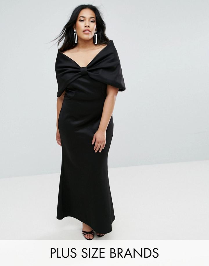 Club L Plus Bardot Bow Detail Maxi Dress - Black