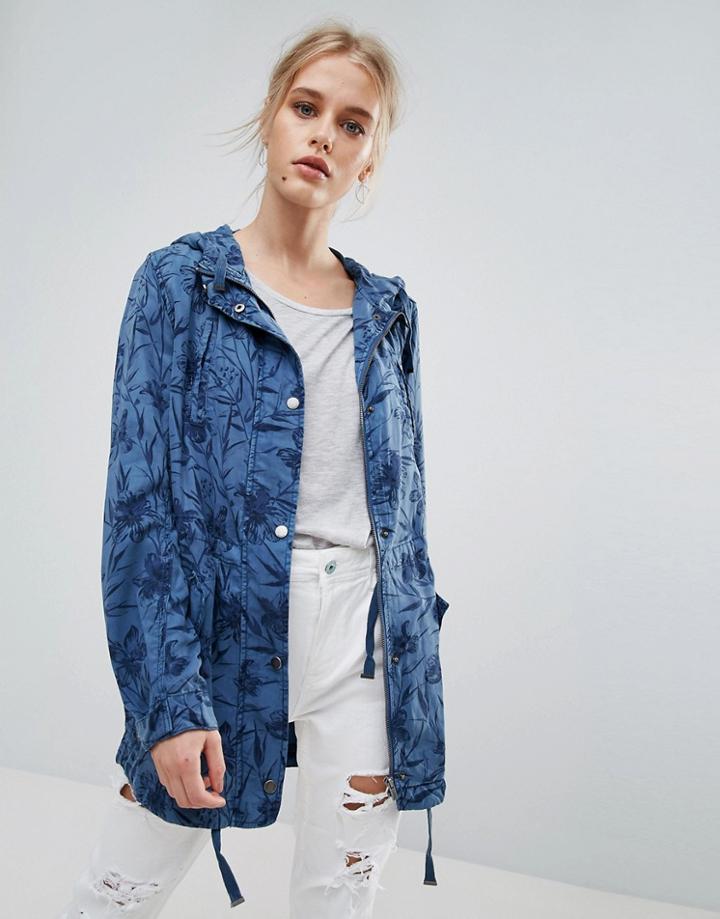 Pepe Jeans Sandy Floral Print Parka Coat - Blue