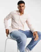 Asos Design Slim Fit Shirt With Vertical Stripe In Pink-navy