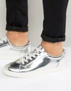 Asos Lace Up Sneakers In Silver Metallic - Silver