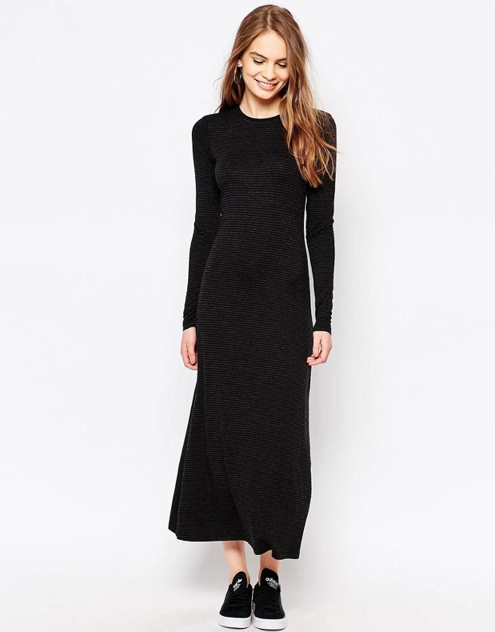 Just Female Radio Maxi Dress In Stripe - Black Stripe