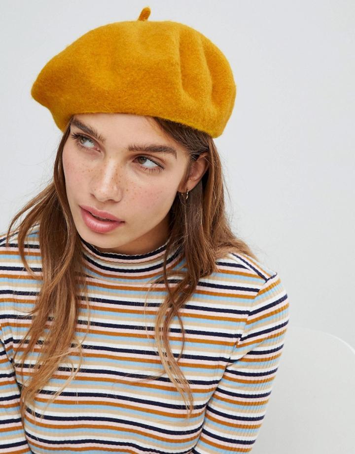 Monki Beret In Mustard - Yellow