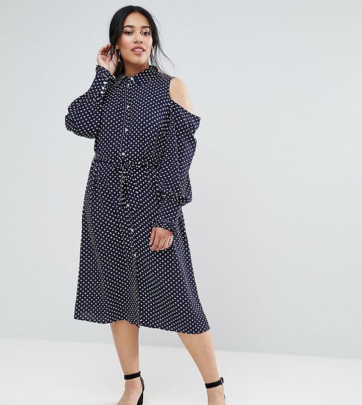 Unique 21 Hero Plus Cold Shoulder Swing Dress In Spot - Navy