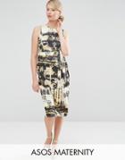 Asos Maternity Knot Side Midi Dress In Abstract Print - Multi