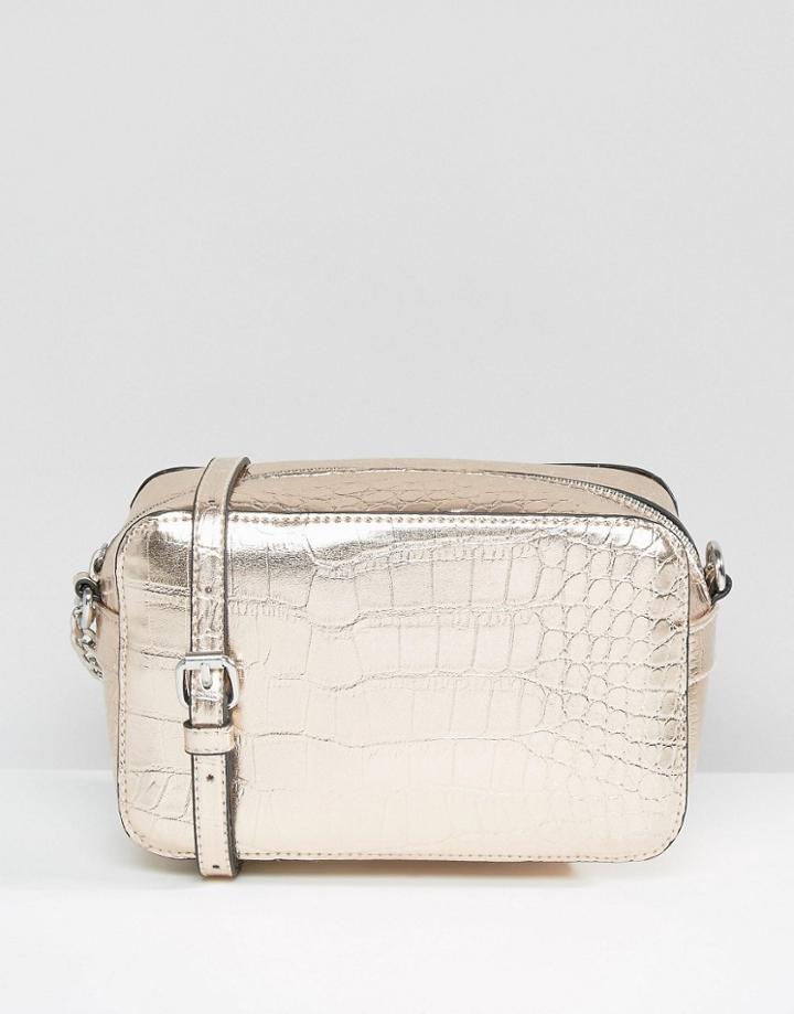 Asos Metallic Croc Boxy Cross Body Bag - Copper