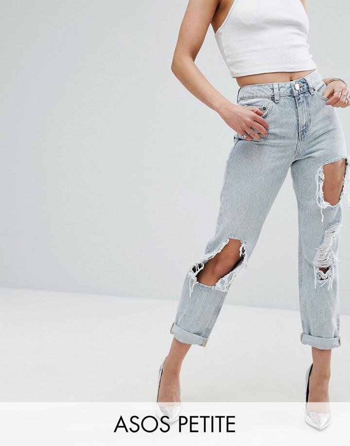 Asos Petite Original Mom Jeans In Missouri With Rips - Blue