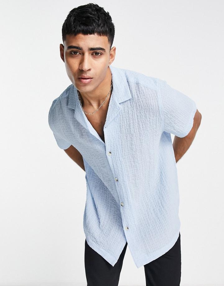 Asos Design Relaxed Shirt In Recycled Blend Crinkle Lightweight Fabric In Light Blue
