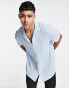 Asos Design Relaxed Shirt In Recycled Blend Crinkle Lightweight Fabric In Light Blue