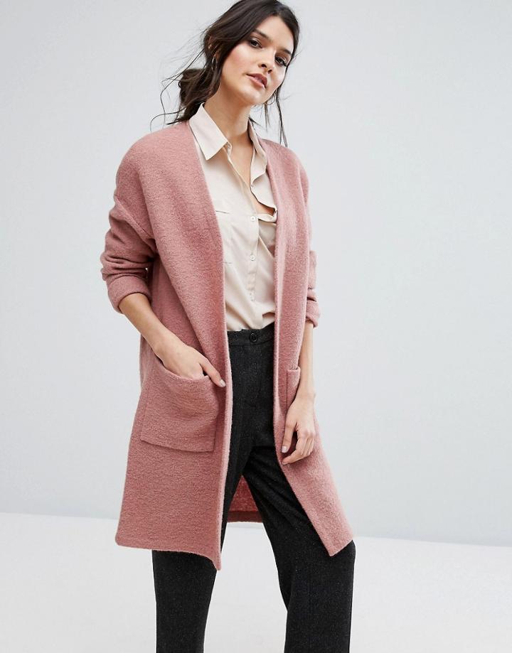 Selected Femme Knitted Cardi Coat - Pink