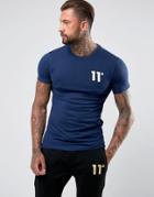 11 Degrees Muscle T-shirt In Navy With Logo - Navy