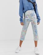 Asos Design Farleigh Crop Slim Mom High Waisted Jeans In Optic White With Pearl Metallic Coating - White