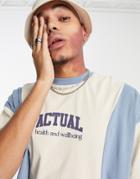Asos Actual Oversized T-shirt With Curved Cut And Sew Detailing And Logo Print In Multi - Part Of A Set-white