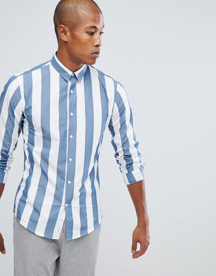 Lindbergh Wide Striped Shirt In Dusty Blue - Blue