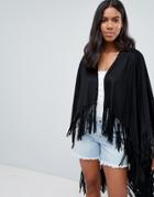 Qed London Fringed Festival Poncho - Blue