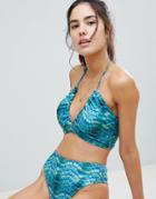 Prettylittlething Mermaid Print Bikini Top - Blue