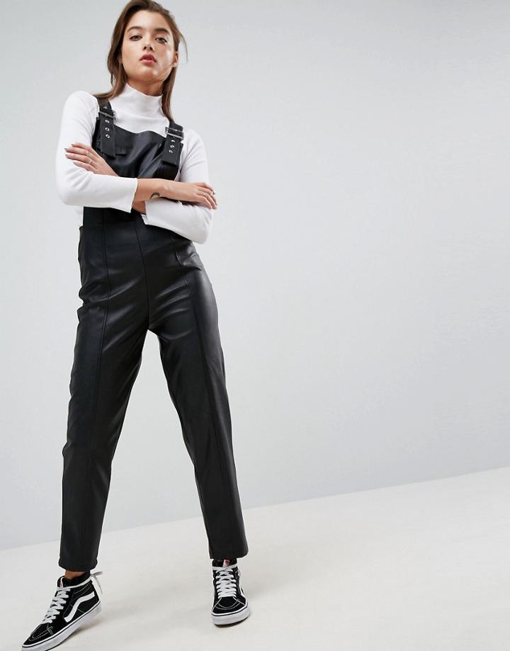 Asos Overalls In Leather Look - Black