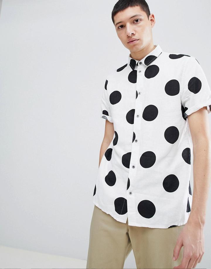 Dr Denim Zeke Short Sleeve Dot Shirt - White
