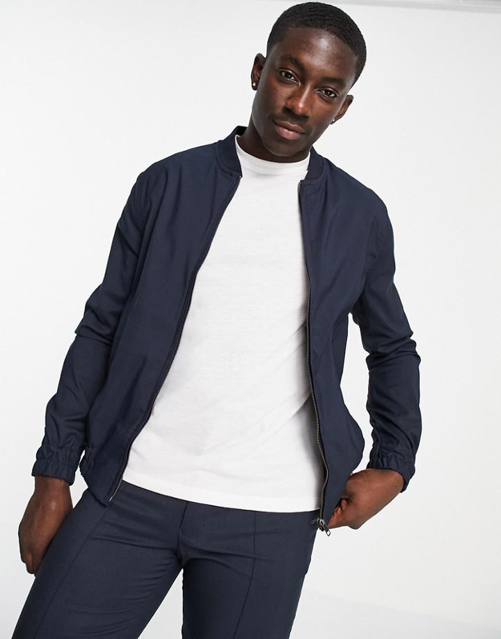Asos Design Smart Bomber Jacket In Slate Blue - Part Of A Set-blues