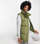 Stradivarius Oversized Padded Vest In Khaki-green