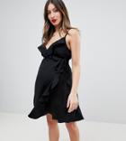 Asos Maternity Strappy Ruffle Wrap Mini Dress - Black