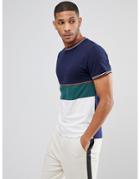 Bellfield T-shirt In Color Block With Knitted Cuffs - Multi