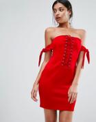 Club L Bandeau Detailed Lace Up Detail Dress - Red