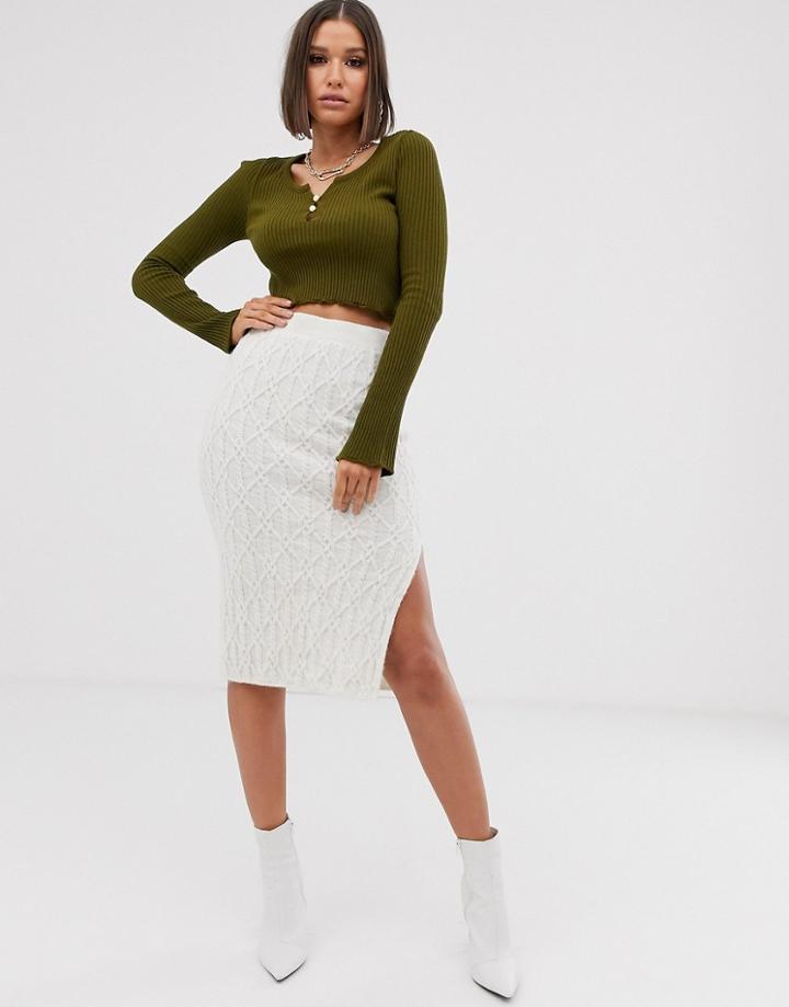 River Island Cable Knitted Skirt In Cream