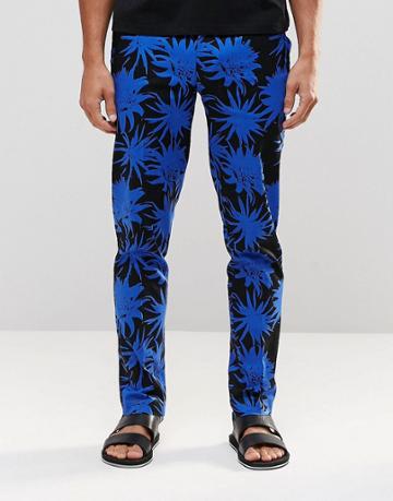 Asos Skinny Smart Trousers In Blue Flower Print
