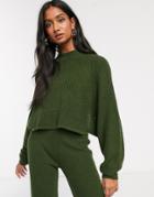 Micha Lounge Knitted Top Coord With Ribbed Neck-green
