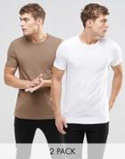 Asos Muscle T-shirt With Crew Neck 2 Pack Save 17% In White/brown