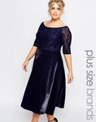 Truly You Lace Bardot Full Skirt Midi Dress - Navy